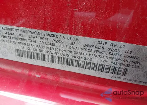 2012 Volkswagen Jetta Sportwagen 2.5L S from USA, damaged, VIN 3VWPP7AJXCM626325